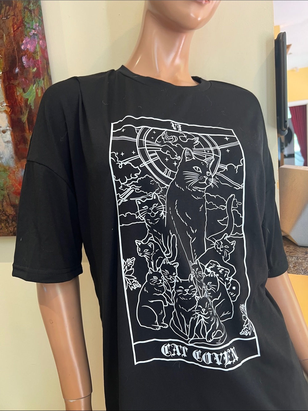 Goth tarot card Black Graphic 'Cat Coven' S Short Sleeve T shirt  nwt